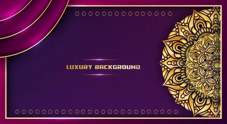 luxury background with elegant gold line frame and mandala design, with purple gradient color,