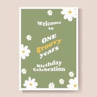 Happy Birthday Greeting Card, with flowers. Vector Illustration.