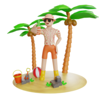 summer illustration with character 3d png