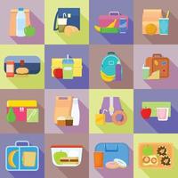 Lunchbox icon set, flat style vector