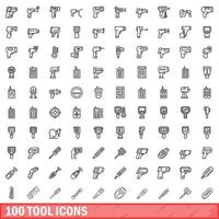 100 tool icons set, outline style vector