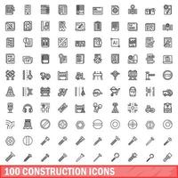 100 construction icons set, outline style vector