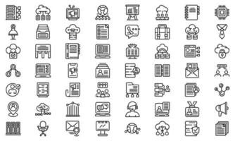 Customer database icons set, outline style vector