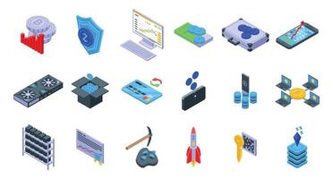 Cryptocurrency icons set, isometric style vector