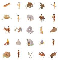 People of past icons set, isometric style vector