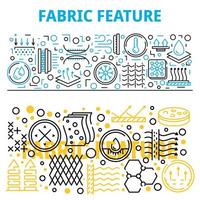 Fabric feature breathable banner set, outline style vector