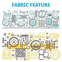 Fabric feature breathable banner set, outline style vector