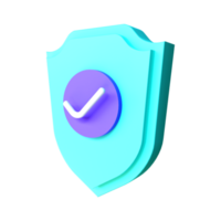 Icono de protección de escudo de representación 3d, marca de verificación en el símbolo de escudo de seguridad, icono garantizado. concepto de seguridad, seguridad en línea png