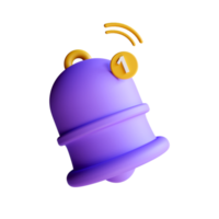 Representación 3d icono de campana de llamada amarilla, campana de notificación con un mensaje nuevo, recordatorio de redes sociales png