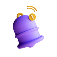 3d rendering Yellow ringing bell icon, notification bell with one new message, social media reminder png