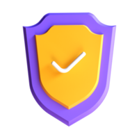 3d rendering Shield protection icon, checkmark on security shield symbol, guaranteed icon. Security concept, online safety png