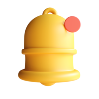 rendu 3d icône de cloche jaune, cloche de notification avec un nouveau message, rappel des médias sociaux png