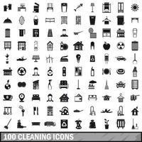 100 cleaning icons set, simple style vector