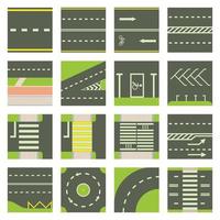 Road constructor module icons set, cartoon style vector