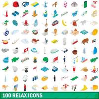 100 relax icons set, isometric 3d style vector