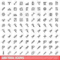 100 tool icons set, outline style vector