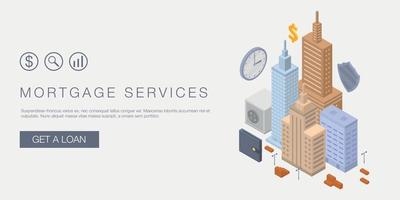 Mortgage services concept banner, isometric style vector