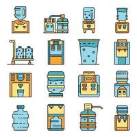 Cooler water icons set line color vector