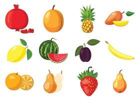 Fruits icon set, cartoon style vector
