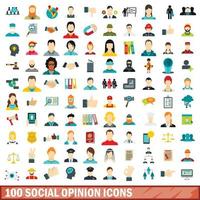 100 social opinion icons set, flat style vector