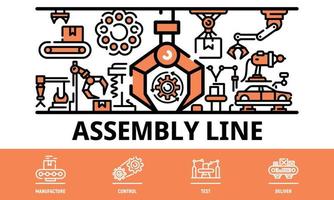 Assembly line banner, outline style vector