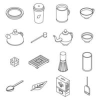 Tea ceremony icons set vector outine