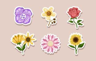 Fall Flower Sticker Set with Flat Design vector