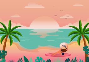 ilustración de vector de vista de playa de verano. Hora de verano