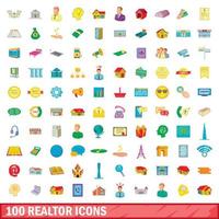 100 realtor icons set, cartoon style vector