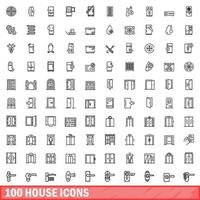 100 house icons set, outline style vector