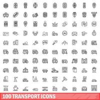 100 transport icons set, outline style vector