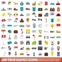 100 tour agency icons set, flat style vector