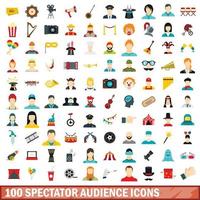 100 spectator audience icons set, flat style vector