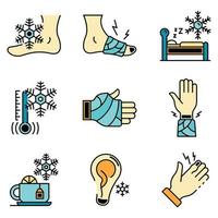 Frostbite icons set line color vector