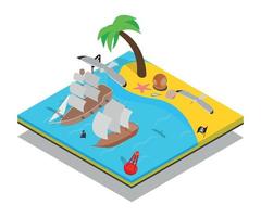 Pirate beach concept banner, isometric style vector