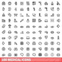 100 medical icons set, outline style vector