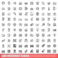 100 internet icons set, outline style vector