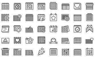 Event planner icons set, outline style vector