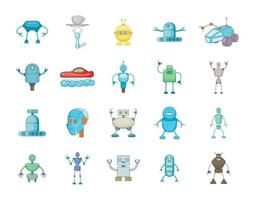 Robot icon set, cartoon style vector