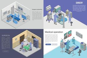 Surgeons operating banner set, isometric style vector