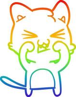 rainbow gradient line drawing cartoon cat hissing vector