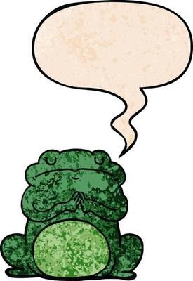 cartoon arrogant frog and speech bubble in retro texture style