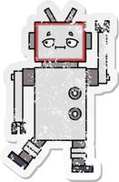 distressed sticker of a cute cartoon robot vector