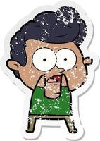 distressed sticker of a cartoon staring man vector