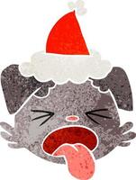 retro cartoon of a dog face wearing santa hat vector