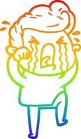 rainbow gradient line drawing cartoon crying man vector