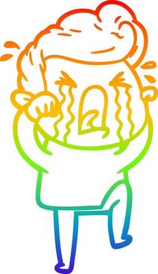 rainbow gradient line drawing cartoon crying man