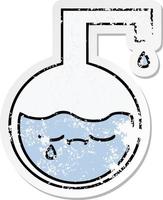 distressed sticker of a cute cartoon science experiment vector