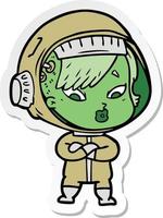 sticker of a cartoon astronaut woman vector