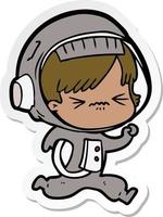 sticker of a cartoon astronaut woman vector